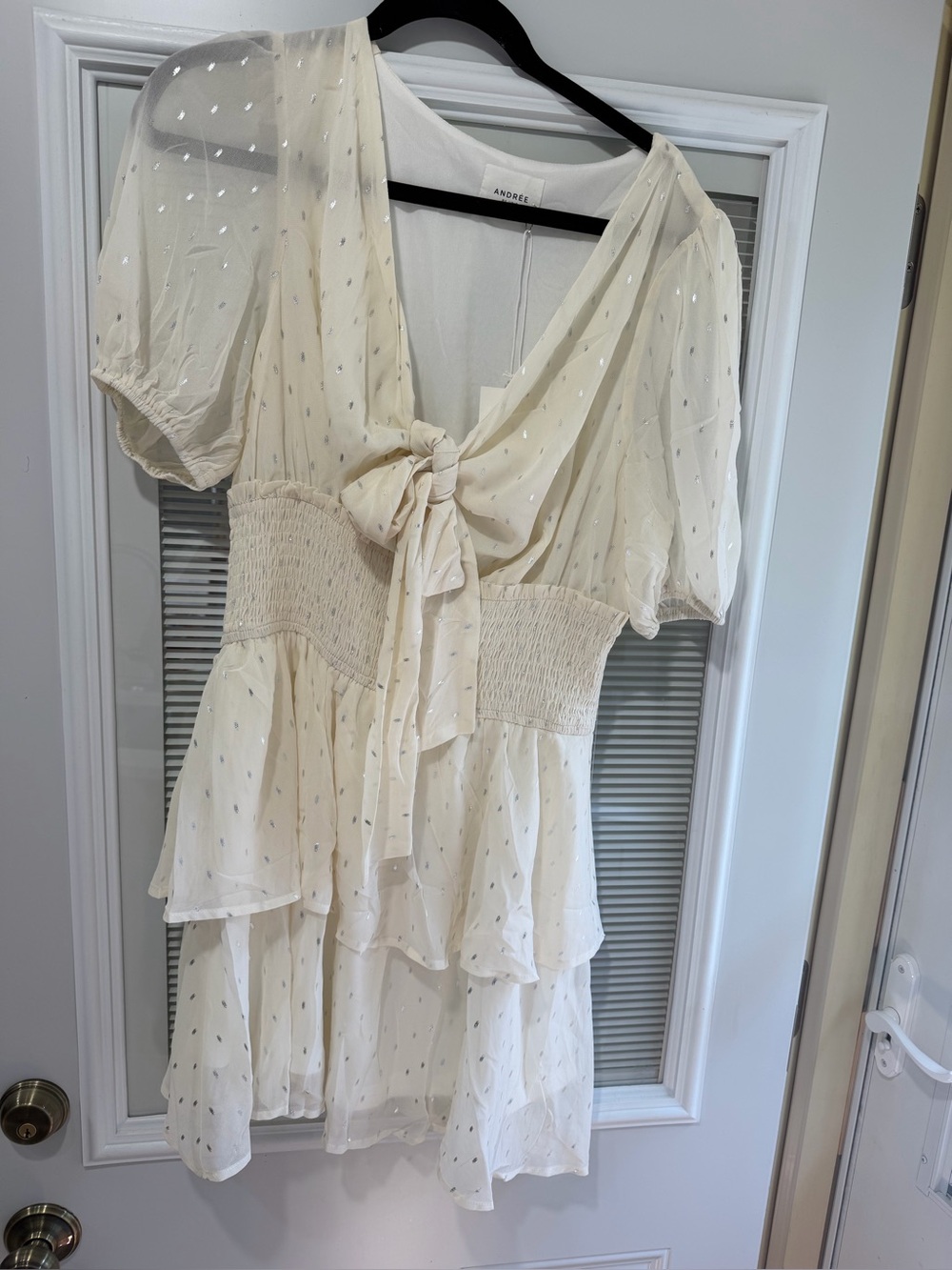 ANDREE BY UNIT Cream Tie-Front Ruffle Mini Dress - Picture 2 of 4